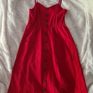 Red Button-Down Midi Dress